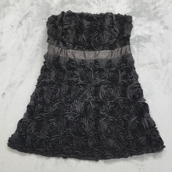 Forever 21 Dress Womens L Black Strapless Floral Rosette Mini Bodycon Back Zip - Picture 1 of 8
